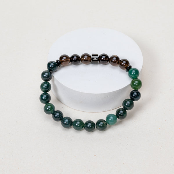Expo - Bracelet Balance - Agate mousse, Quartz Fumé - Noir