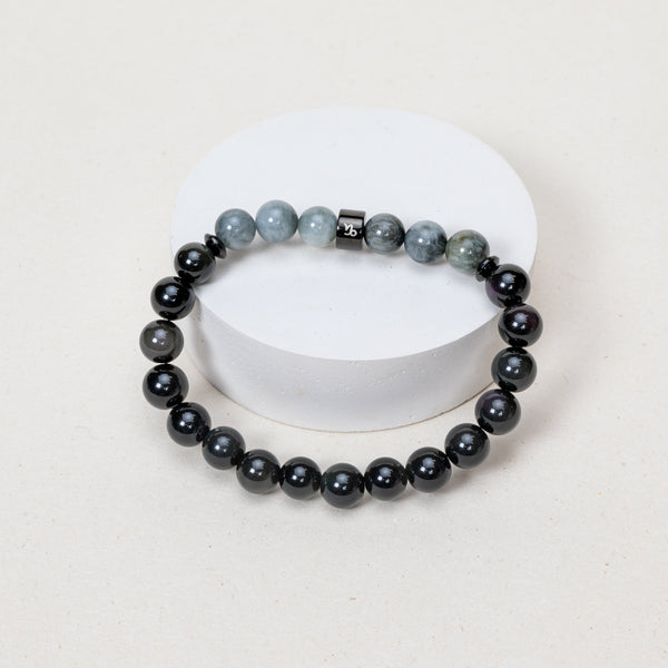 Expo - Bracelet Capricorne - Oeil d'Aigle, Obsidienne - Noir