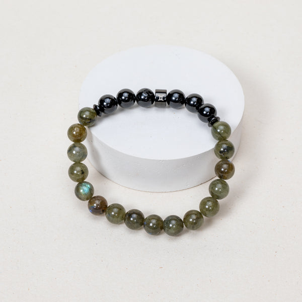 Expo - Bracelet Gémeaux - Labradorite, Tourmaline - Noir