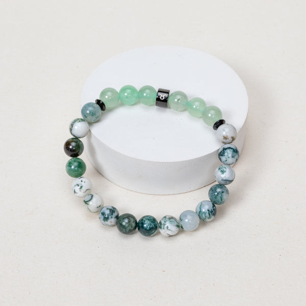 Expo - Bracelet Taureau - Agate Arbre, Aventurine Verte - Noir