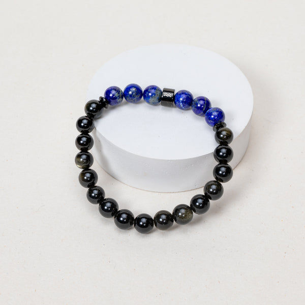 Expo - Bracelet Verseau - Obsidienne Dorée, Lapis Lazuli - Noir
