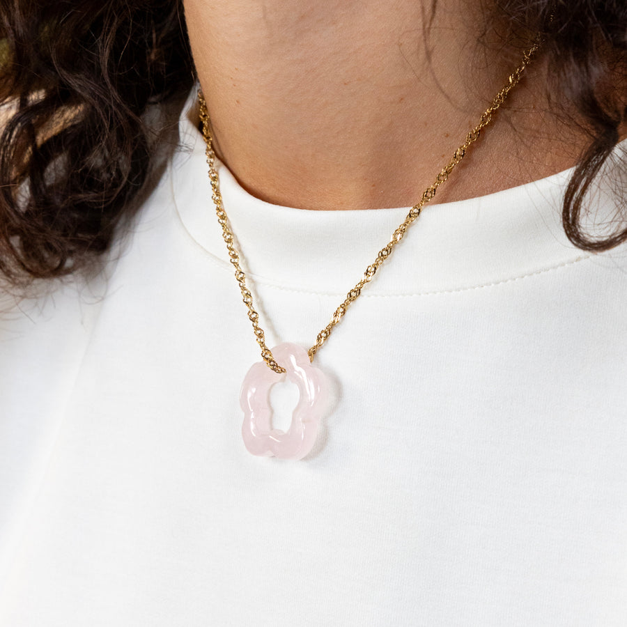 Pendentif Camélia - Quartz rose