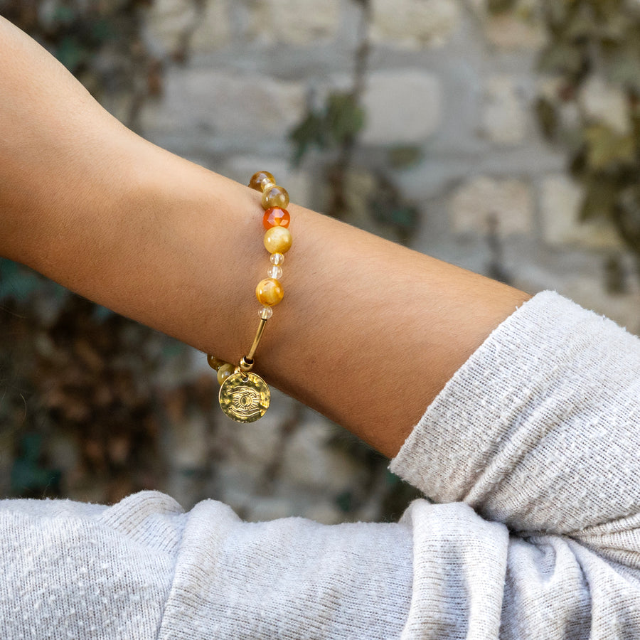 Bracelet Ignis - Agate rouge Cornaline, Citrine, Oeil de Tigre