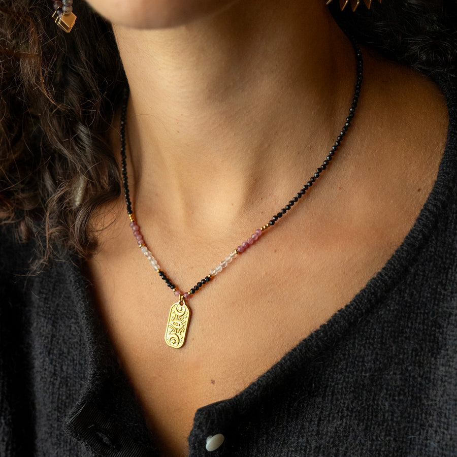 Pendentif Garance - Quartz rose, Tourmaline, Tourmaline rose