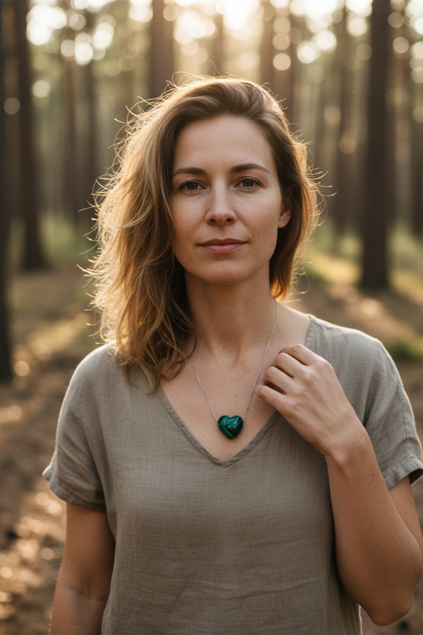 Pendentif coeur Rati - Malachite (Grand)