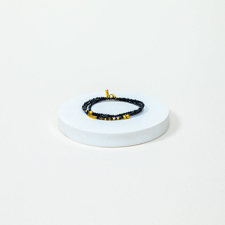 Bracelet Laurine - Spinelle Noir-Argentée