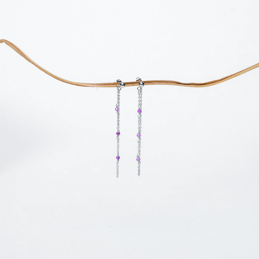 Boucles d'oreilles pendante Hélène - Améthyste extra