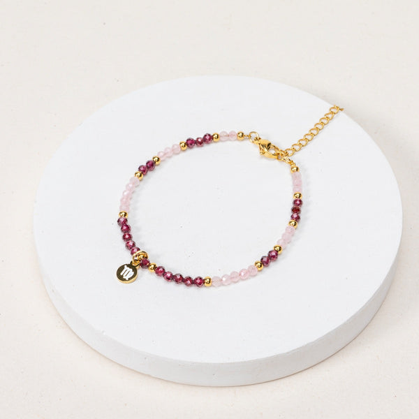 Bracelet Vierge - Quartz rose / Grenat