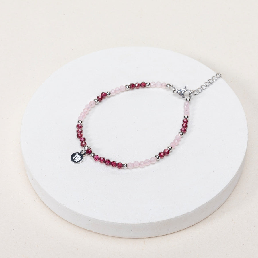 Bracelet Vierge - Quartz rose / Grenat