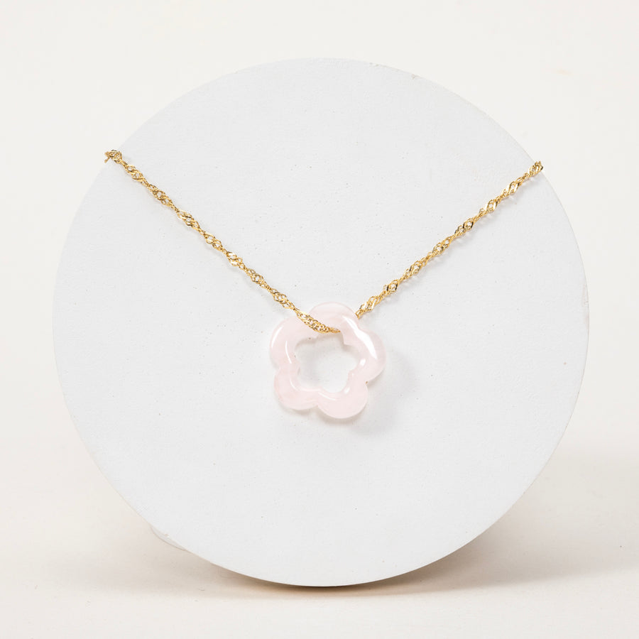 Pendentif Camélia - Quartz rose