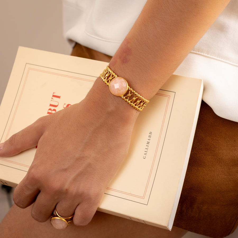 Bracelet manchette Muse - Quartz rose