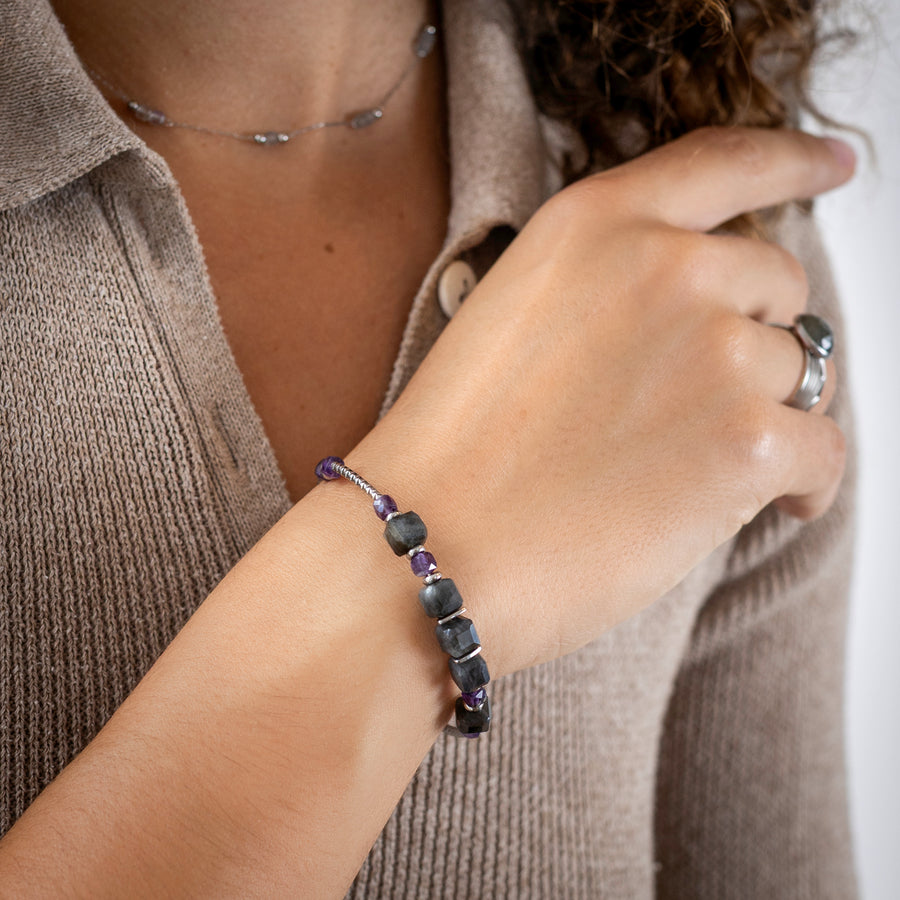 Bracelet semi-rigide Coco - Labradorite extra & Améthyste