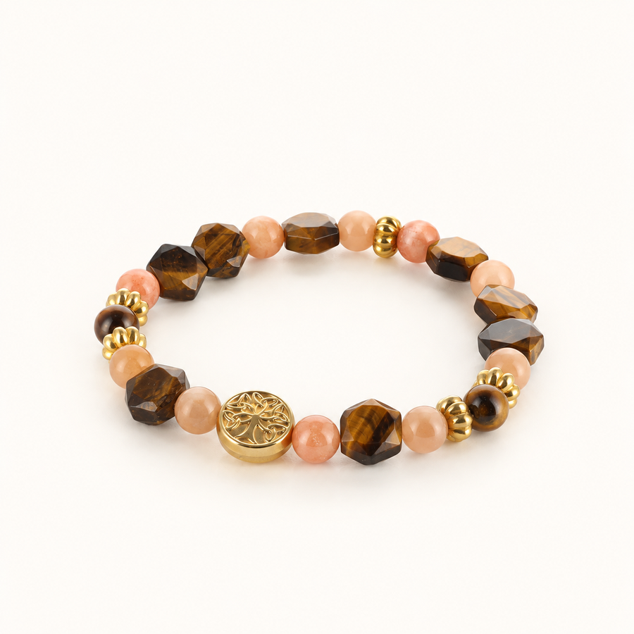 Bracelet Yoly - Oeil de tigre et pierre du soleil