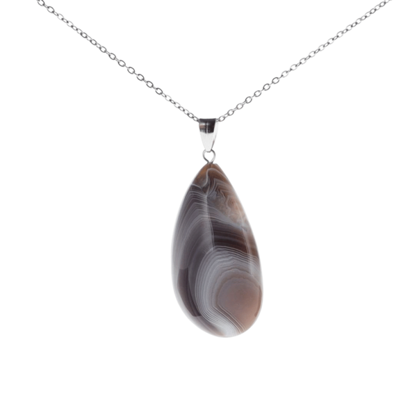 Pendentif Booa - Agate Botswana - Chaîne 80cm