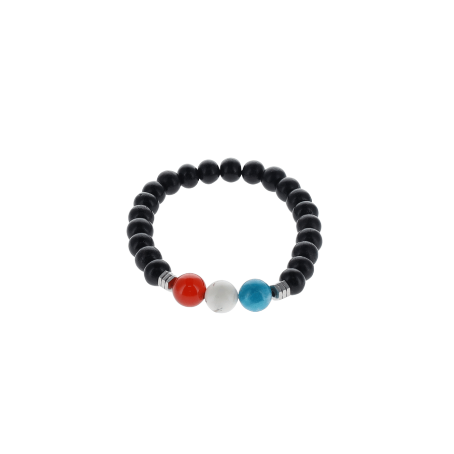 Bracelet Victoire - Bois Ebene, Apatite Bleue, Agate rouge Cornaline, Magnésite