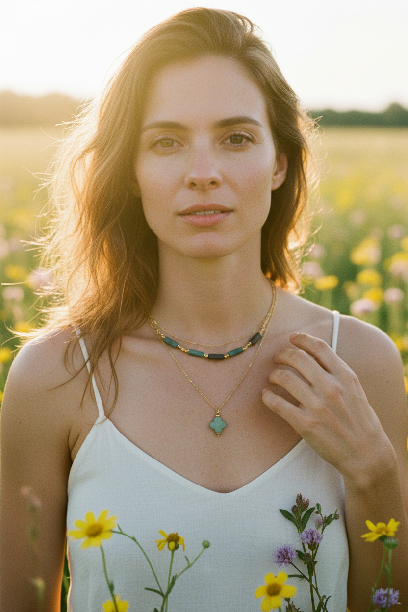Collier Vera - Agate Indienne, Aventurine Verte