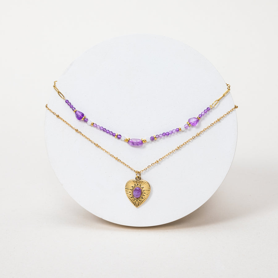 Pendentif Aurelia - Améthyste, Jade Blanc