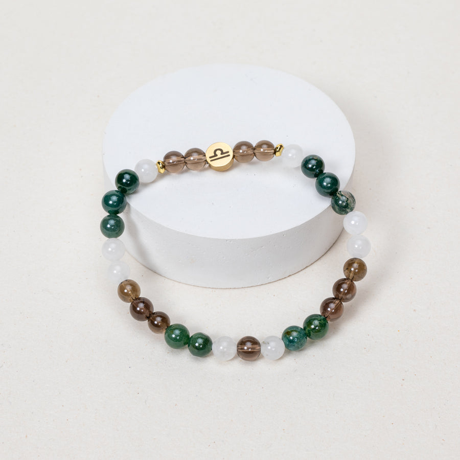 Bracelet Balance - Quartz Fumé, Jade Blanc, Agate Mousse - Argenté