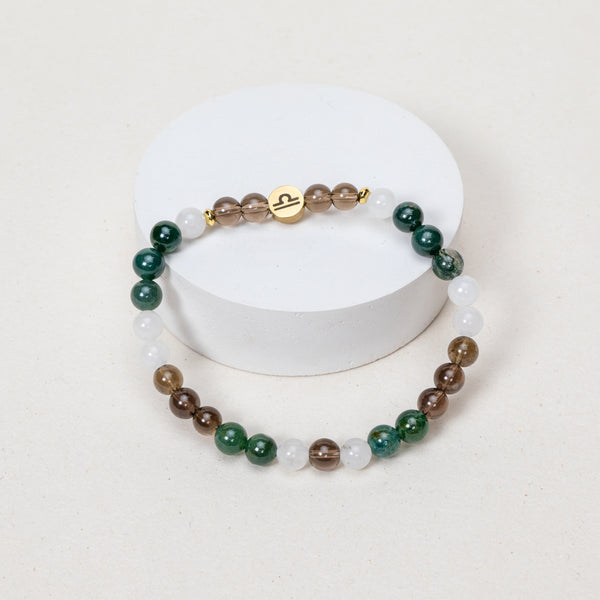 Bracelet Balance - Quartz Fumé, Jade Blanc, Agate Mousse - Doré