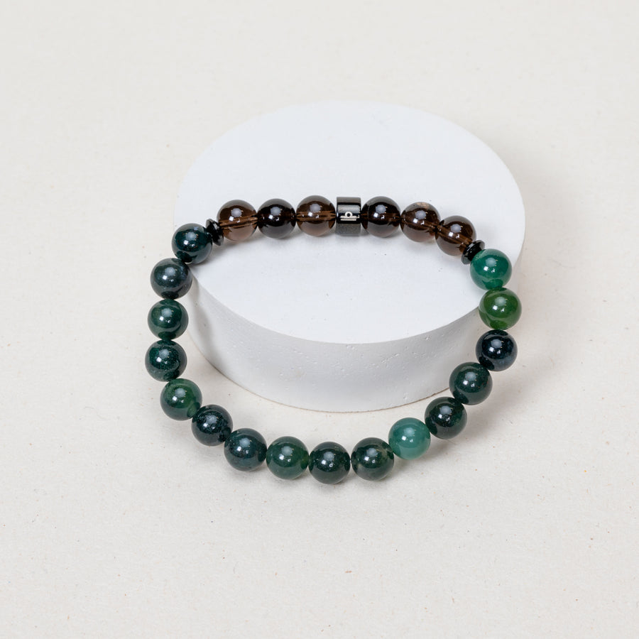 Expo - Bracelet Balance - Agate mousse, Quartz Fumé - Noir