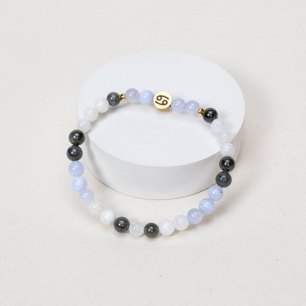 Bracelet Cancer - Pierre de Lune noire, Pierre de Lune, Calcédoine - Doré
