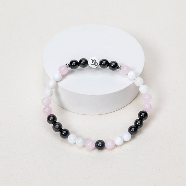Bracelet Capricorne - Quartz Rose, Pierre de Lune, Tourmaline - Argenté