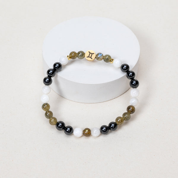 Bracelet Gémeaux - Labradorite, Pierre de Lune, Tourmaline - Argenté