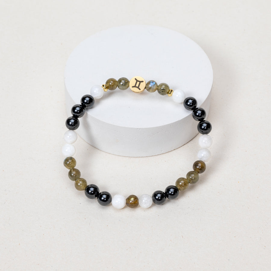 Bracelet Gémeaux - Labradorite, Pierre de Lune, Tourmaline - Argenté