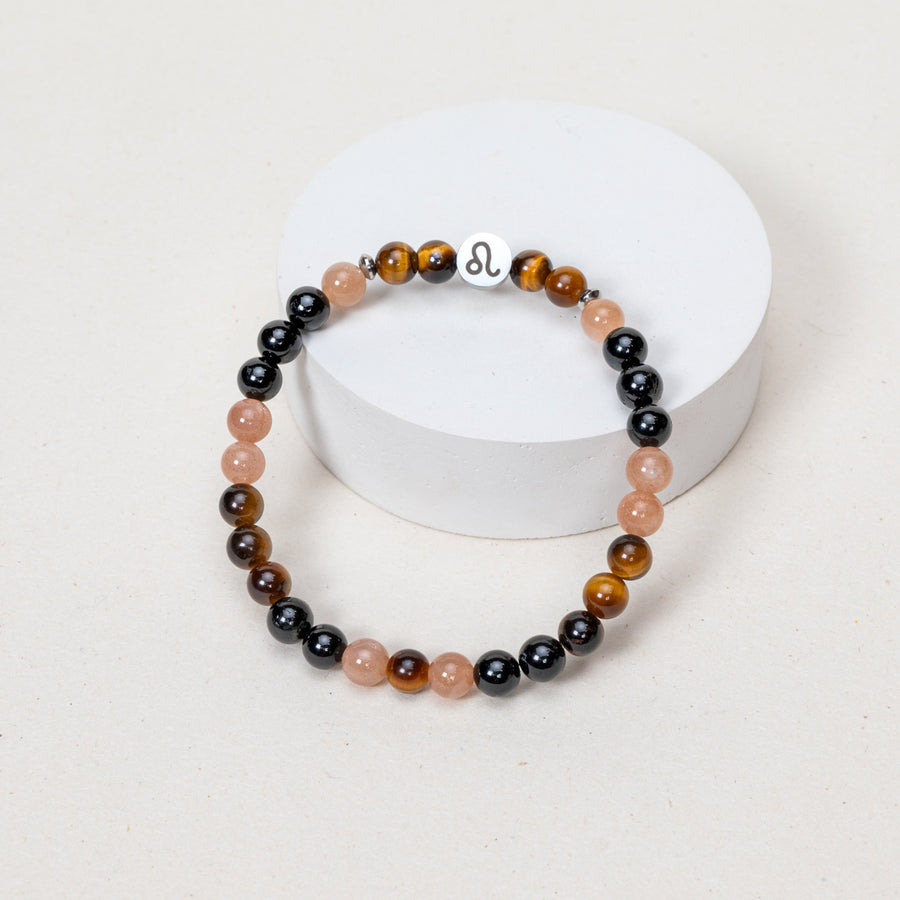 Bracelet Lion - Oeil de Tigre, Pierre du Soleil, Tourmaline - Doré