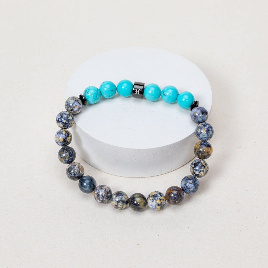 Bracelet Poisson - Jaspe Océan, Turquoise - Noir