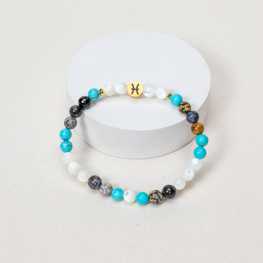 Bracelet Poisson - Jaspe Océan, Nacre, Turquoise - Argenté
