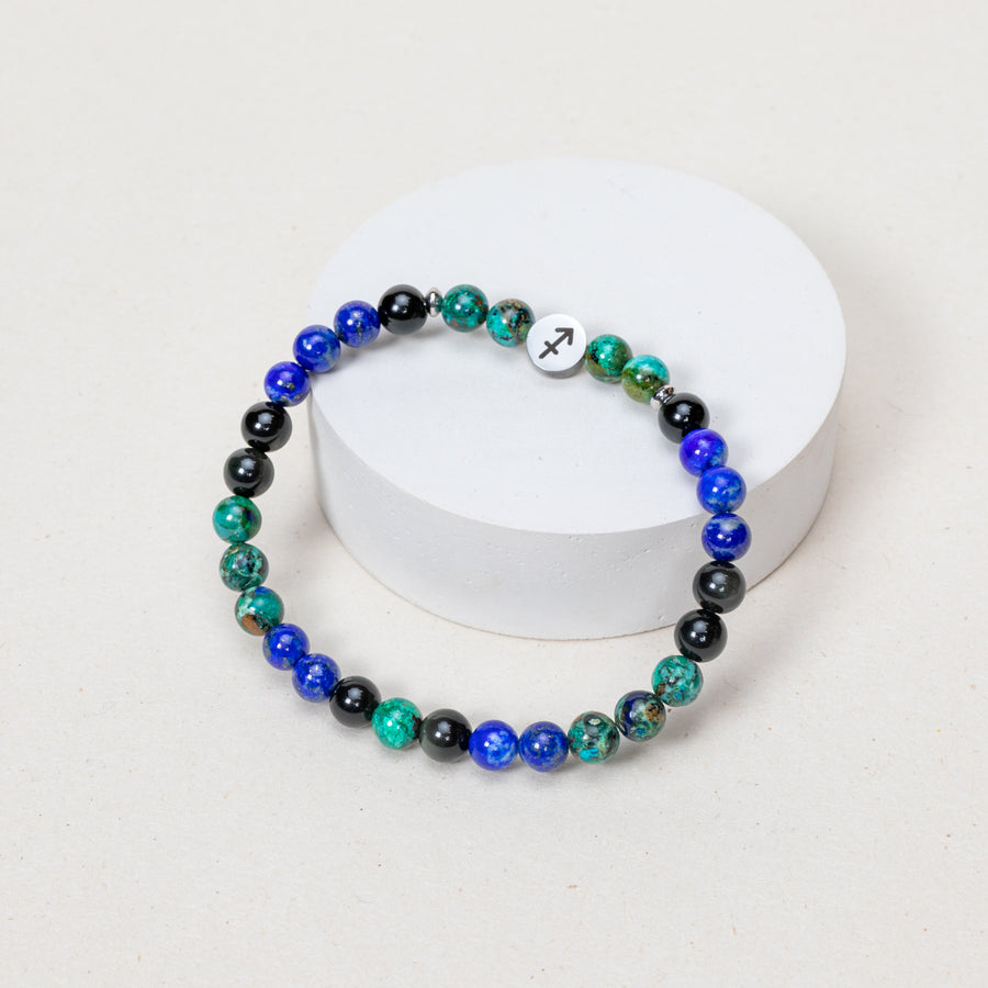 Bracelet Sagittaire - Azurite, Lapis Lazuli, Obsidienne Dorée - Argenté