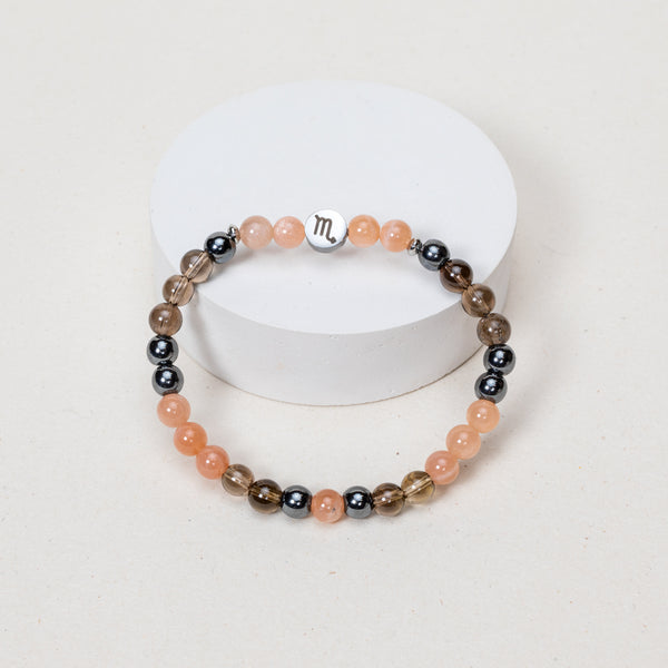 Bracelet Scorpion - Hématite, Pierre du Soleil, Quartz Fumé - Argenté