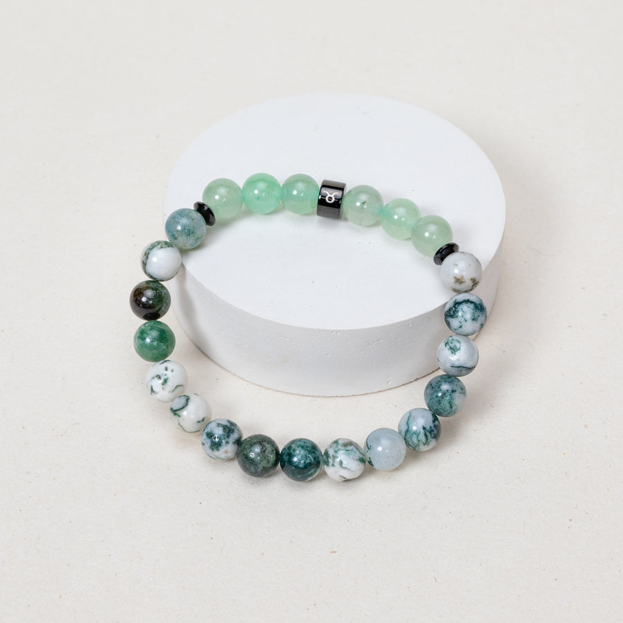 Expo - Bracelet Taureau - Agate Arbre, Aventurine Verte - Noir